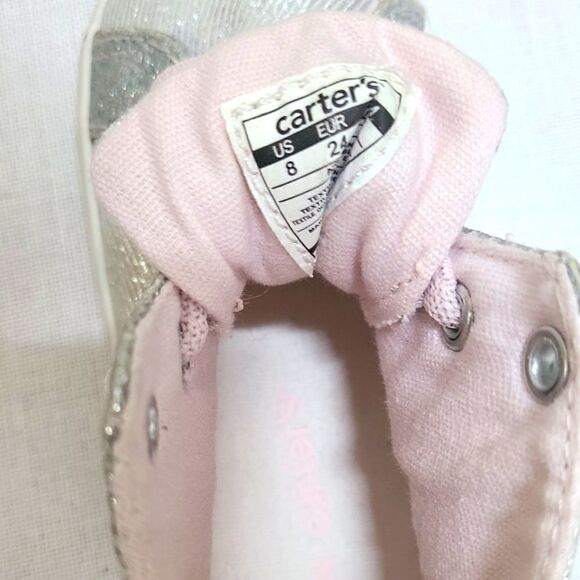 Carter's Silver & Pink Glitter High Top Sneaker Sz 8 - Picture 8 of 8